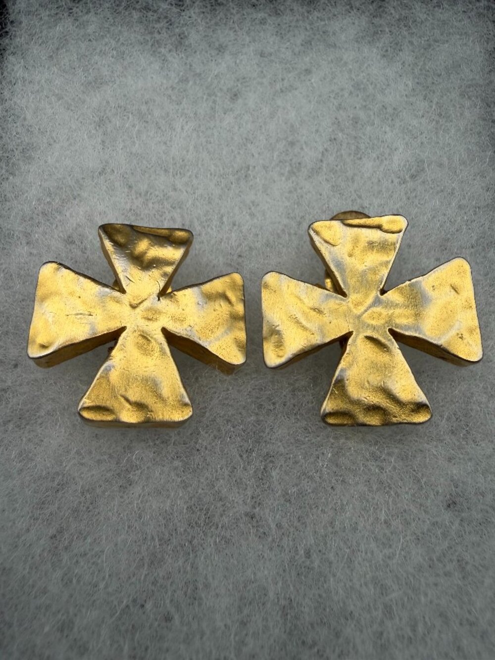 Vintage Anne Klein Signed Gold Maltese Cross Clip-On Earrings